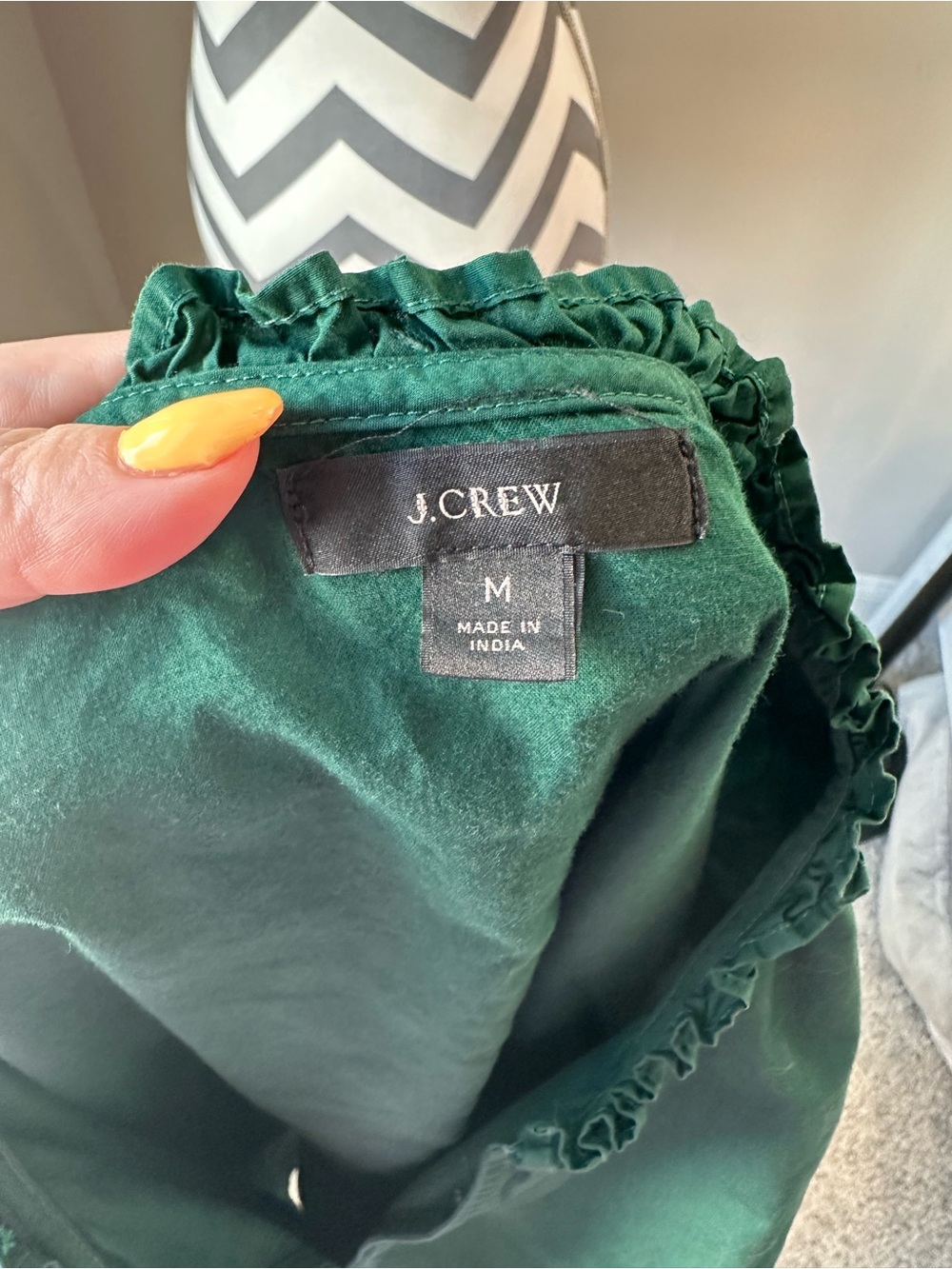 J.Crew Dark Green Cotton Tiered Mini Dress Split Neck Puff Sleeve Ruffle Medium - Picture 6 of 7